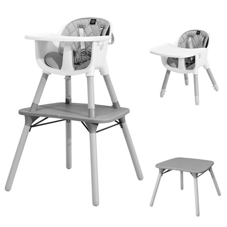 UPC: 6975214950660 | Babyjoy 4 in 1 Baby High Chair Convertible Toddler Table Chair Set with PU Cushion Gray