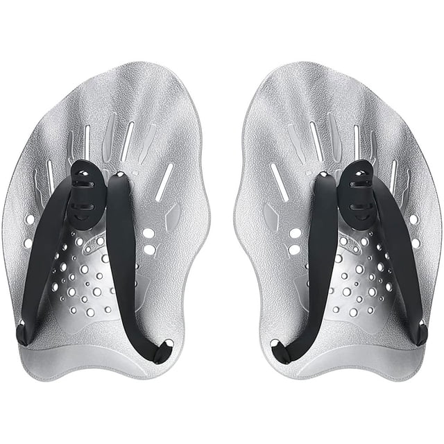 Greeniant 1 par de paletas de mano para natación, guantes de entrenamiento con correa ajustable, correa de plástico profesional para Deportes acuáticos Gris-plata