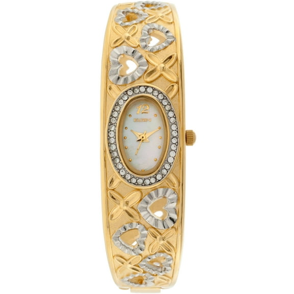 ELGIN LADIES CUTOUT HEART & CLOVER 2 TONE BANGLE WATCH EG7004