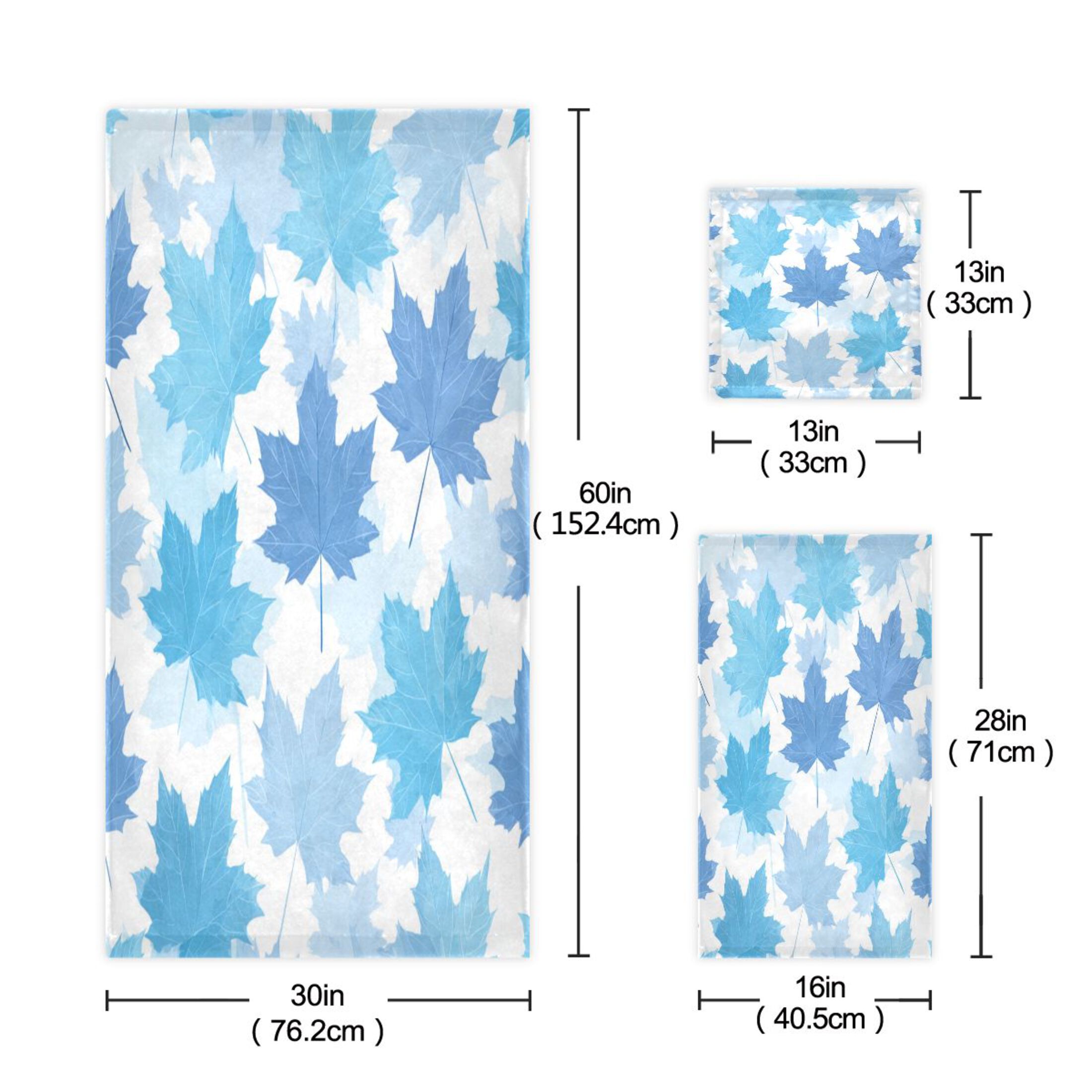 3 Piece Bath Towels Set Bath Towel, Hand Towel and Face Towel for Bathroom, Gym, Hotel Light Blue Maple Leaves