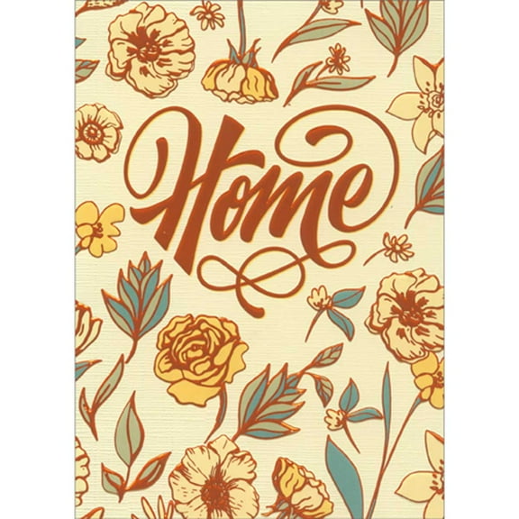 Avanti Press Home: Orange Foil Text Surrounded By Orange Foil Accented Flowers Congratulations on New Home Card