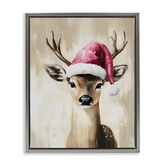 Stupell Industries Baby Christmas Deer Gray Framed Floater Canvas Wall Art, design by Arlington Prints