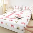 thumbnail image 3 of Homewish Initial Letter B Full Size Sheets,Cute Bow Ribbon Bed Sheets,Cute Flower Floral Sheet Sets For Girl,Breathable Bedroom Decoration,4 Pieces, 3 of 7