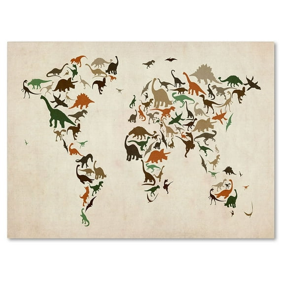 Trademark Art 'Dinosaur World Map 2' Canvas Art by Michael Tompsett