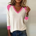 thumbnail image 2 of Long Sleeve Womens Tops, Trendy Colorblock T-Shirts V Neck Base Tee Casual Tshirts for Women Loose Fit (S, Hot Pink), 2 of 6