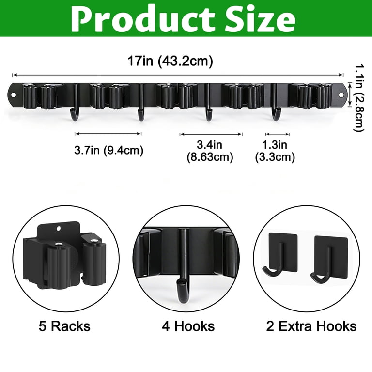 Garitin Wall Mount Mop and Broom Holder, 5 Racks 4 Hooks photo 2