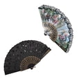 thumbnail image 3 of Black Plastic Frame Embroidery Floral Detail Folding Hand Fan & Spanish Style Hand Fan Decorative Design, 3 of 6