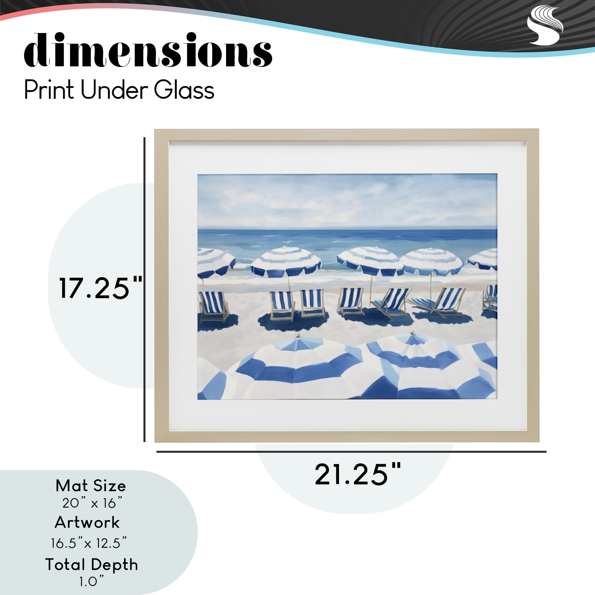 Stupell Industries Beach Nice Blue Striped Umbrellas Birch Framed Print Under Glass, design by Sisi and Seb