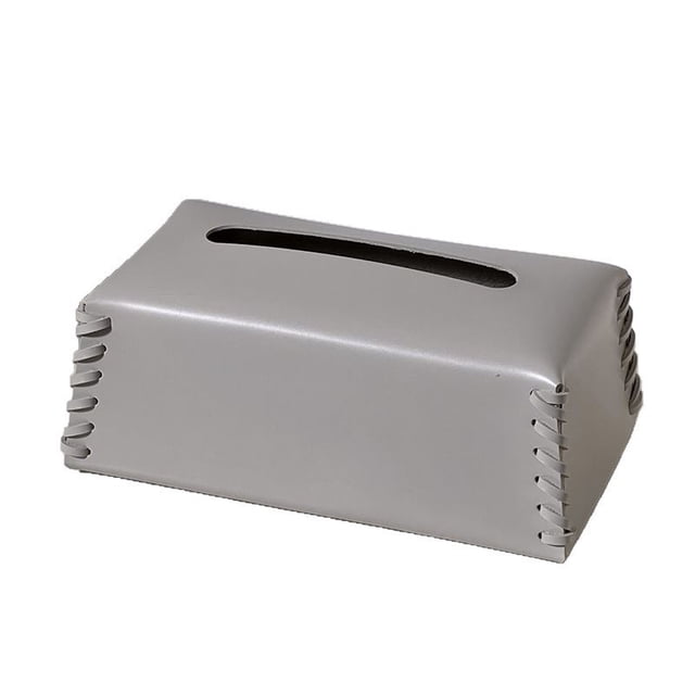Funda moderna para caja de pañuelos, piel sintética gris, cosida a mano