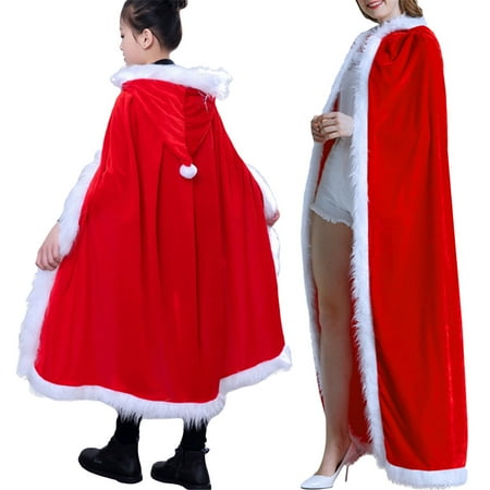

Vigorbear Adult Women Christmas Velvet Cloak Cape Hooded Cape Robe Mrs. Claus Costume Cosplay Outfit