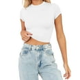 thumbnail image 2 of WEIYLL T-Shirts pour Femmes Été Manches Courtes Mignon Crop Basique Col Rond Ajusté Blanc Tailles m, 2 of 5