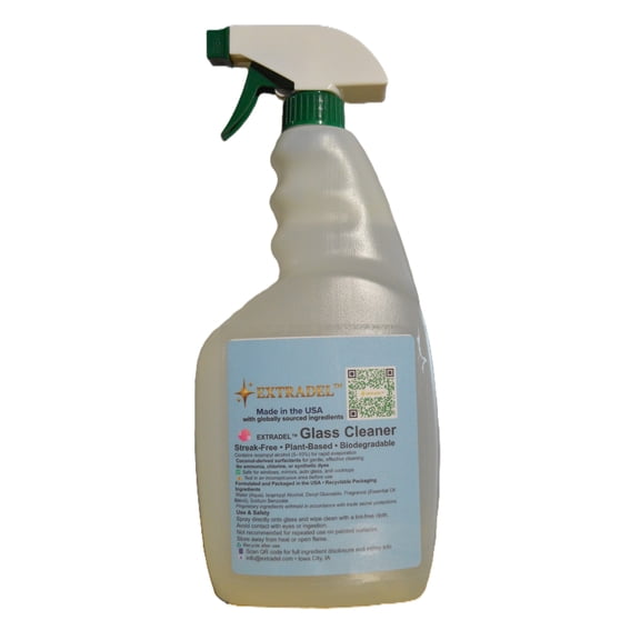 EXTRADEL Large Plant‑Based Glass Cleaner Streak‑Free 32 fl oz Light Citrus Scent