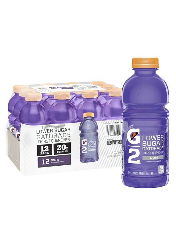 (12 Bottles) Gatorade G2 Thirst Quencher Low Calorie Sports Drink, Grape, 20 fl oz