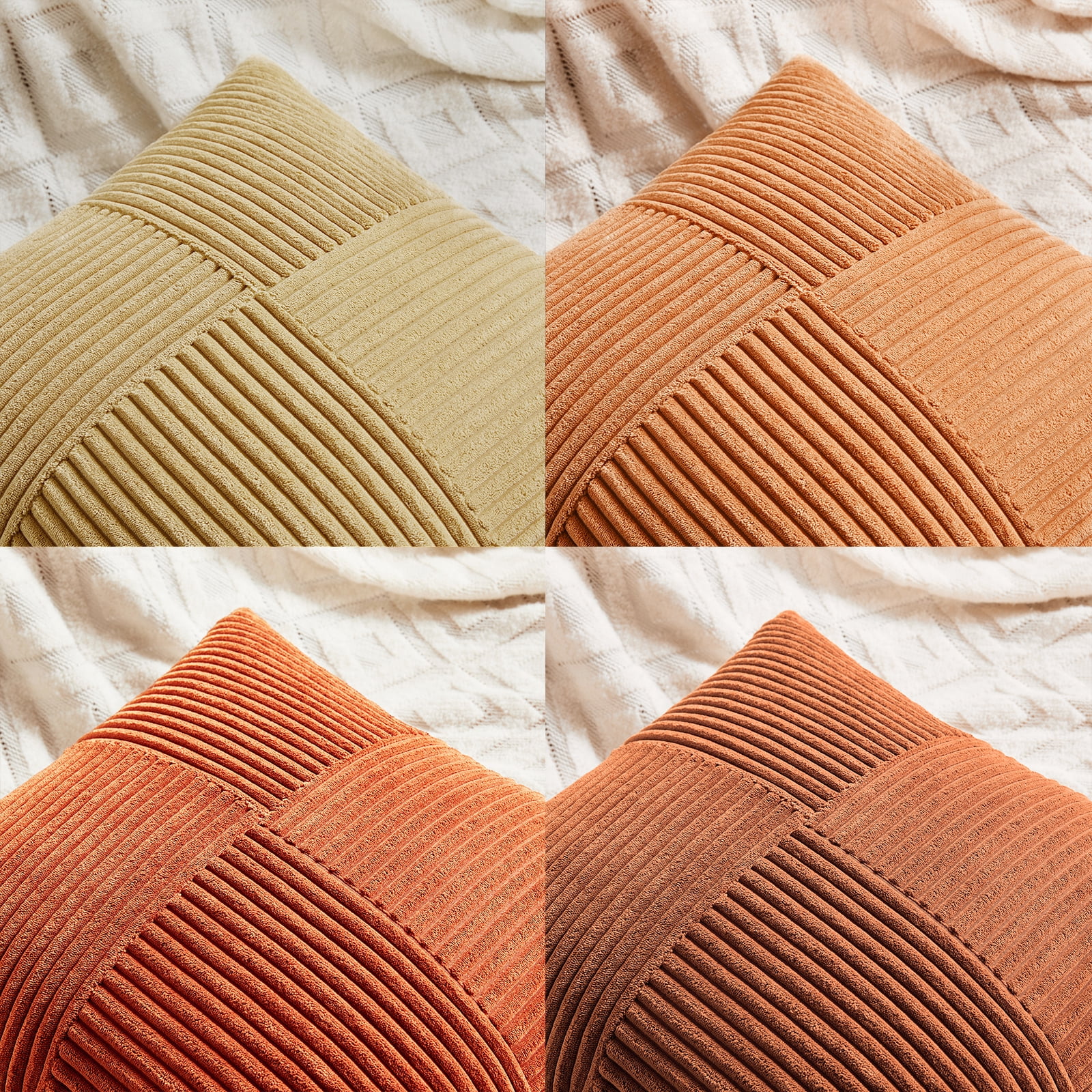 Fancy Homi Set of 4 Boho Fall Decorative Throw Pillow Covers 16x16 inch for Couch Bed Sofa Bedroom, Modern Farmhouse Home Decor, Soft Cross Striped Corduroy Patchwork Colorful Cushion Case 40x40cm