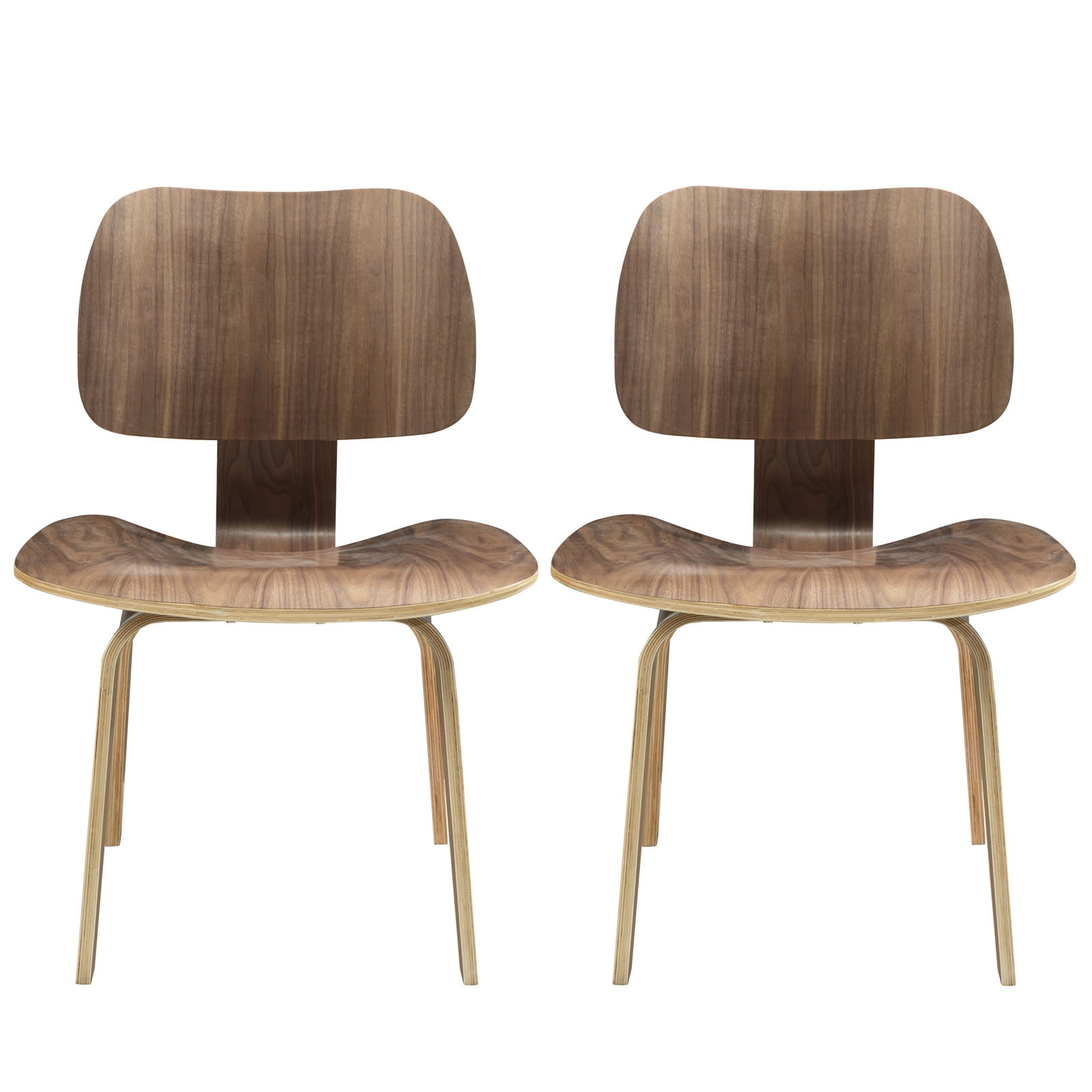 Modern Contemporary Kitchen Wood Dining Chairs Set of Two Walnut