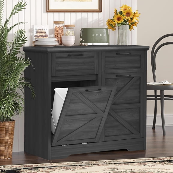 Anyact Tilt Out Trash Cabinet, Freestanding Recycling Cabinet with Hideaway Drawer, 2 x 10 Gallon(No Trash Can)