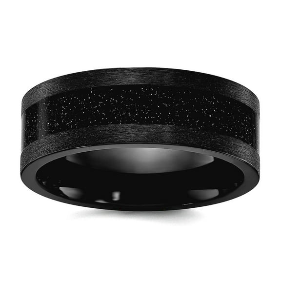 Zirconium Polished With Black Star Sandstone Inlay 8mm Band Size 12 Ring for Women and Men