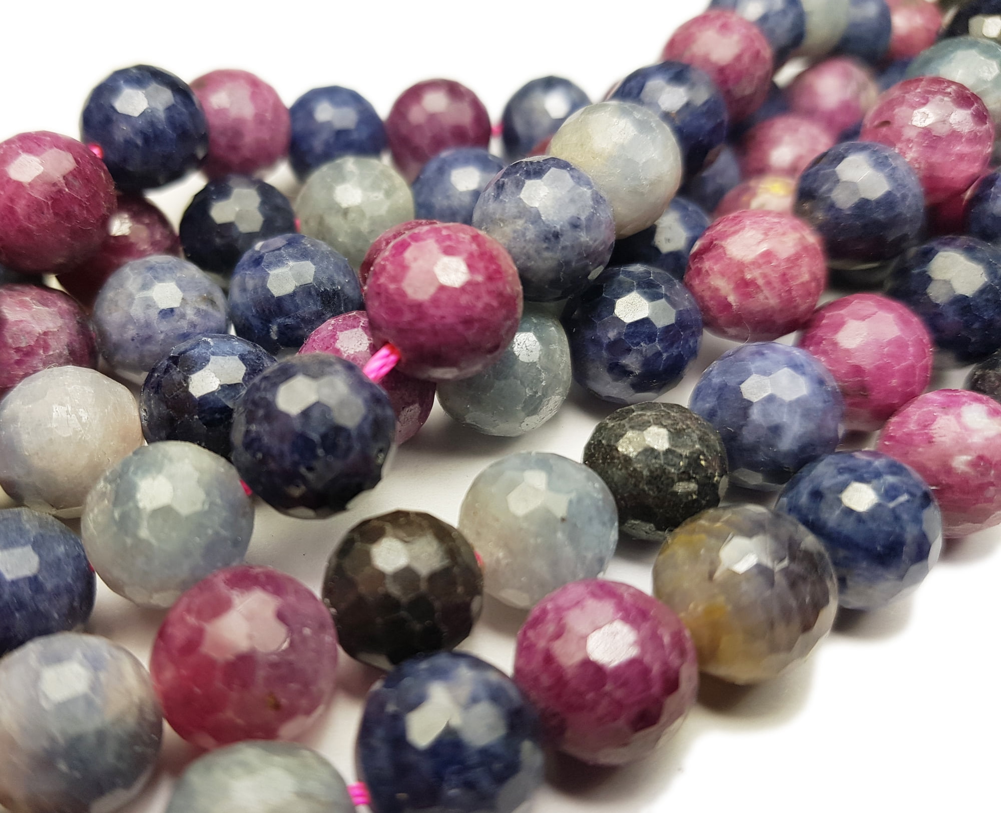 10mm Ruby Sapphire Faceted Round Beads Genuine Gemstone Natural Jewelry Making