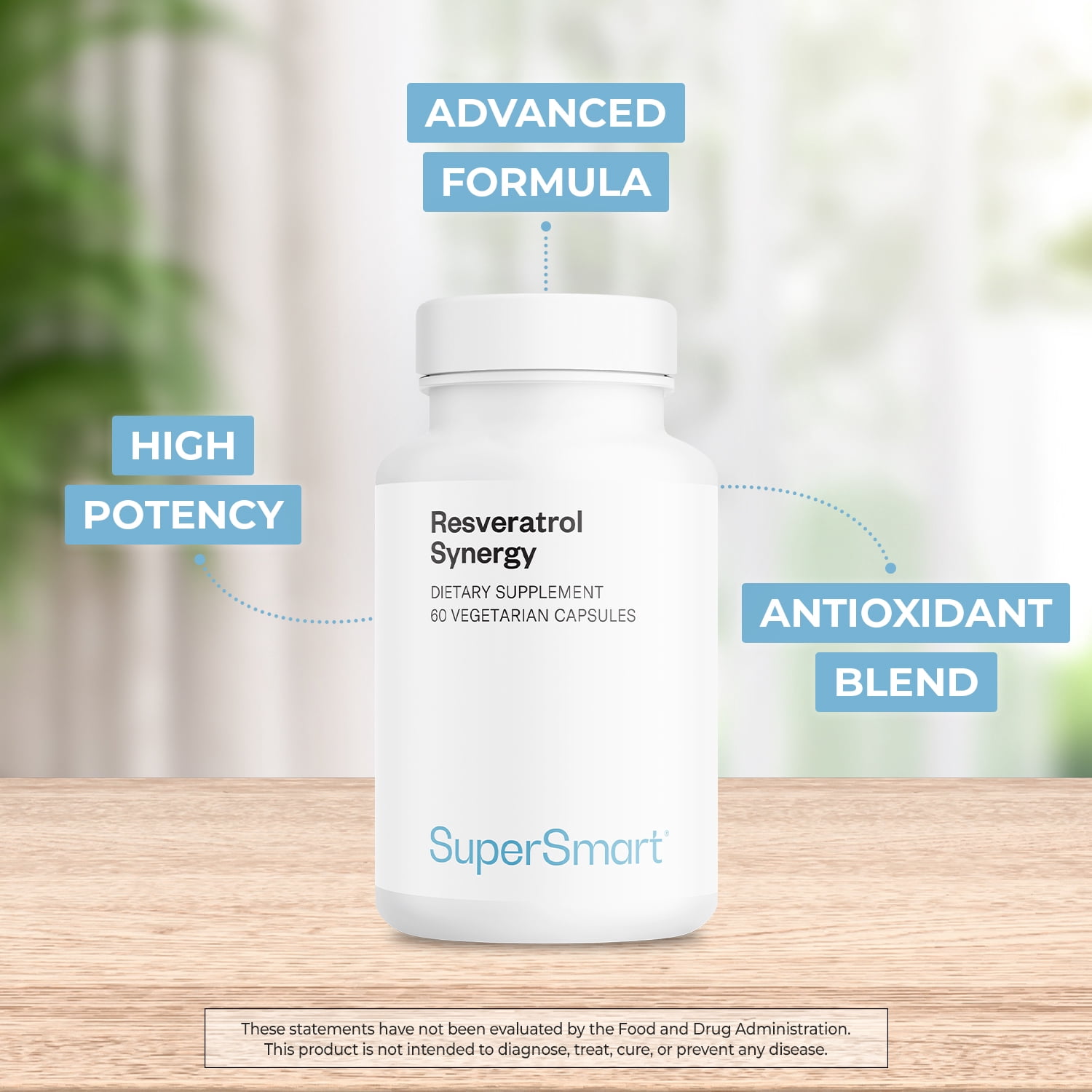 SuperSmart Resveratrol Synergy (Advanced Formula) - High Potency Antioxidant - Resveratrol Supplement | Non-GMO & Gluten Free - 60 Vegetarian Capsules