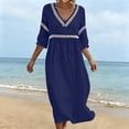 thumbnail image 5 of Puyaiuu Womens Summer V Neck 3/4 Sleeve Casual Midi Dress With Cutout Detail Navy S Gift, 5 of 7