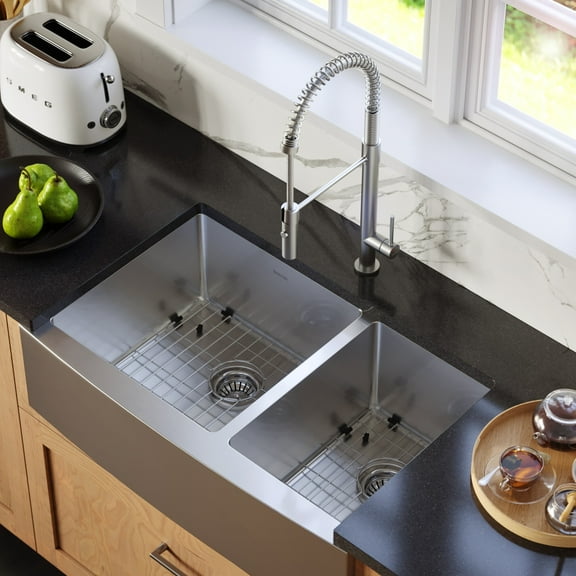 Karran Usa El-86-Pk1 Elite 33" Farmhouse Double Basin Stainless Steel Kitchen Sink -