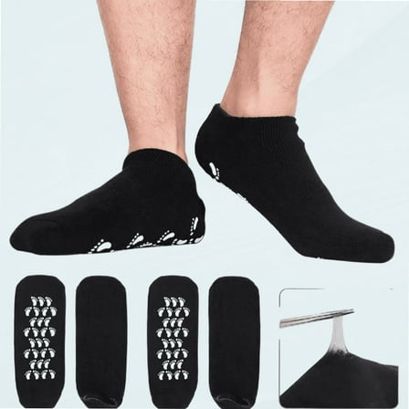 Large Men's Moisturizing Gel Socks Men's Feet Care Ultimate Treatment for Dry Cracked Rough Skin on Feet Pack of 2 Pairs Black US Men 10-15