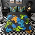 thumbnail image 3 of Meiyoeat Sport Motorcycle Full Size Bedding Sets 7 Pieces for Boys, Graffiti Splash Print Full Size Bed in a Bag, Blue Green Orange Black,Black Reversible, 3 of 6