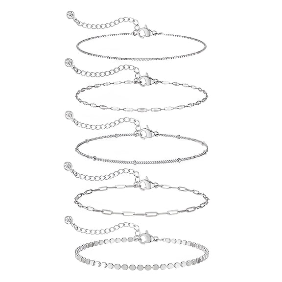 DESIGNICE Dainty Bracelet Set,Dainty Bracelets for Women 14K Silver Plated,Adjustable,5 Pieces