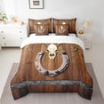 thumbnail image 3 of Western Cowboy King Comforter Set 7 Piece Deer Skull Horseshoe Bed In A Bag Adults Men,Rustic Farmhouse Barn Door Bedding Set Country Sheet Set With Comforter, 3 of 4