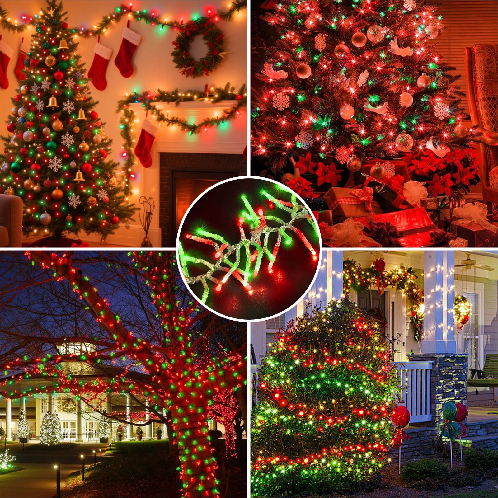 Christmas Mini Tree Lights Outdoor Cluster Light, 1000 LED Firecrackers String, 16 Modes Timer Remote Waterproof Plug in Twinkle Fairy Lights for Garland Window Party（Red and Green）