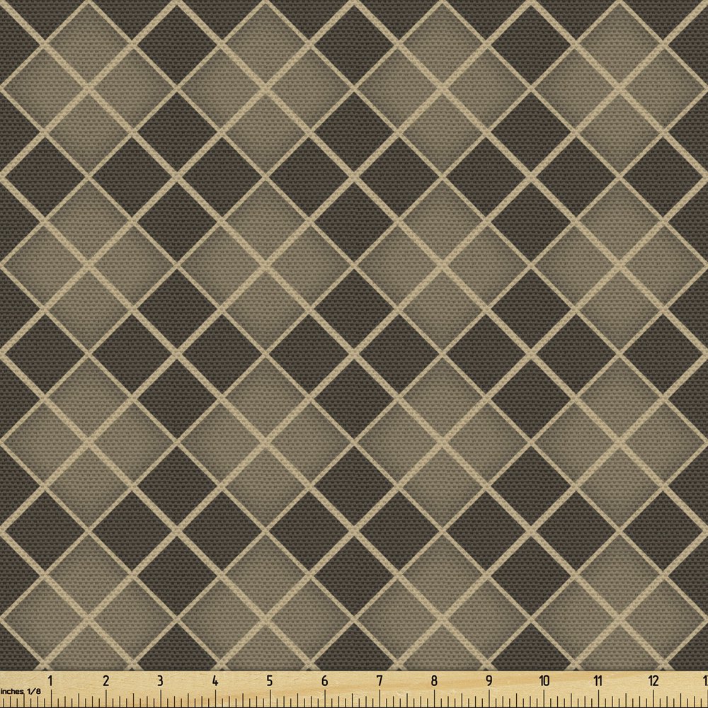 Brown Plaid Fabric by the Yard, Geometrical Pattern of Squares in