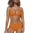 thumbnail image 2 of Qertyioot Ensemble de Maillot de Bain pour Femme, Bikini Deux Pièces en Acier Uni Fendu, 2 of 5