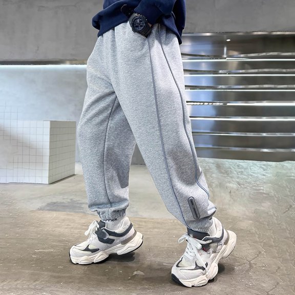 Kids Boys Uniform Pants With Pockets Grey Sweatpants Elastic Waist Jogger Trousers Size 4-5 Years Boys Clothes