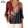 thumbnail image 1 of Blusa Camisa con cuello en V y estampado floral Blusa suelta de manga larga Top de mujer, Rojo, XXL sidaley AP002021-21, 1 of 5