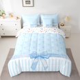 thumbnail image 2 of jejeloiu Girl Lovely Bowknot 7pcs Bedding Comforter Set,Cartoon Queen Crown Queen Bedding Sets,Blue Stripe Line Queen Sheet Sets For Kids,Ultra Soft Home Decor Reversible, 2 of 8