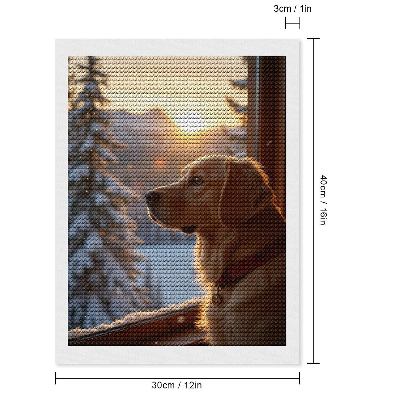 Diamond Art Kits for Adults, Dog Winter Sunset View Scene 5D Diamond Painting Kits for Adults Beginners, DIY Full Drill Diamond Painting, Gem Art and Crafts 12x16