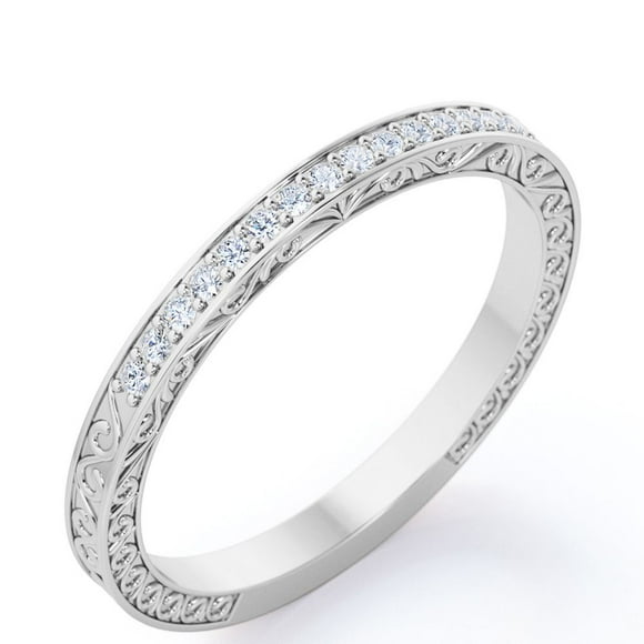 JeenMata Style Art Déco Victorien 0,25 Carat Taille Ronde Pierre de Naissance d'Avril Alliance en Placage Or Blanc 18K sur Argent
