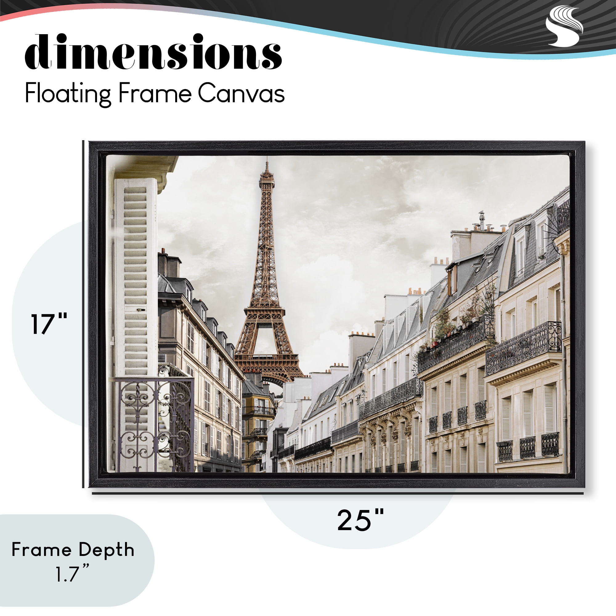 Stupell Industries Eiffel Tower Through Parisian Balconies Black Framed Floater Canvas Wall Art, design by CAD Designs