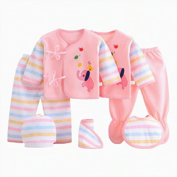 Hessimy Preemie Baby Girl Boy Clothes Cotton Baby, 5-Piece -3 Months Boy Girl Layette Set Long Sleeve Lapel Bodysuits (Pink,0-3 Months)