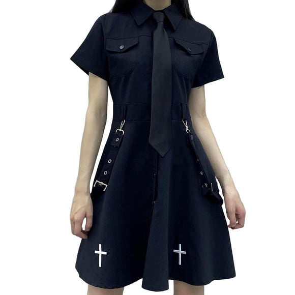 Gaexia Women's Stylish Metal Academic Dress Long Skirt Suit Short Sleeve Shirt Design Elegant Outfits For Daily Wear And Comfortable Fashionable,XL,Black