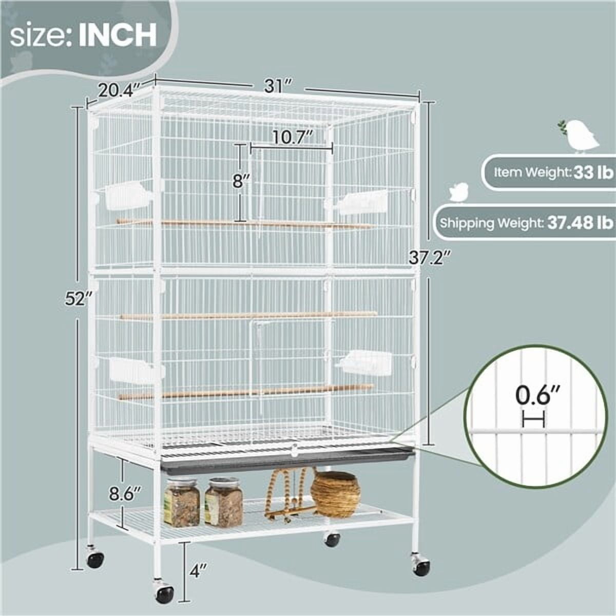 LINJH Large Parrot Cage Rolling Metal Bird Cage for Lovebird Cockatoo Conure