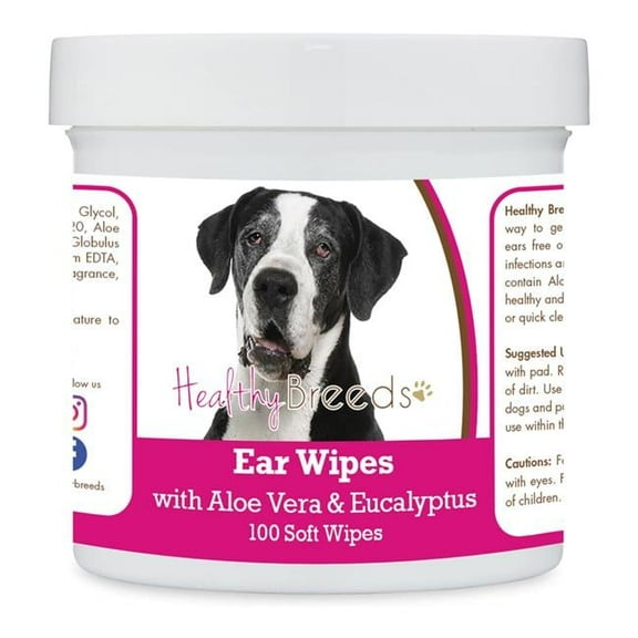 Healthy Breeds 192959823554 Great Dane Ear Cleaning Wipes with Aloe & Eucalyptus for Dogs - 100 Count