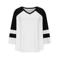 thumbnail image 5 of aidice Plus Size Tops for Women V Neck 3/4 Sleeve Raglan Comfy Loose Color Block Tshirts Size L-XXXXXL, 5 of 6