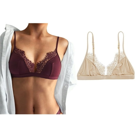 Women s Bralette - Adjustable  Elegant  Fashionable Lace Triangle Bra  Breathable  For Daily Wear  Burgundy & Skin Tone  XL