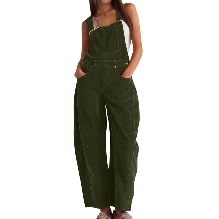 Lovskoo Corduroy Overalls for Women Barrel Wide Leg Bib Corduroy