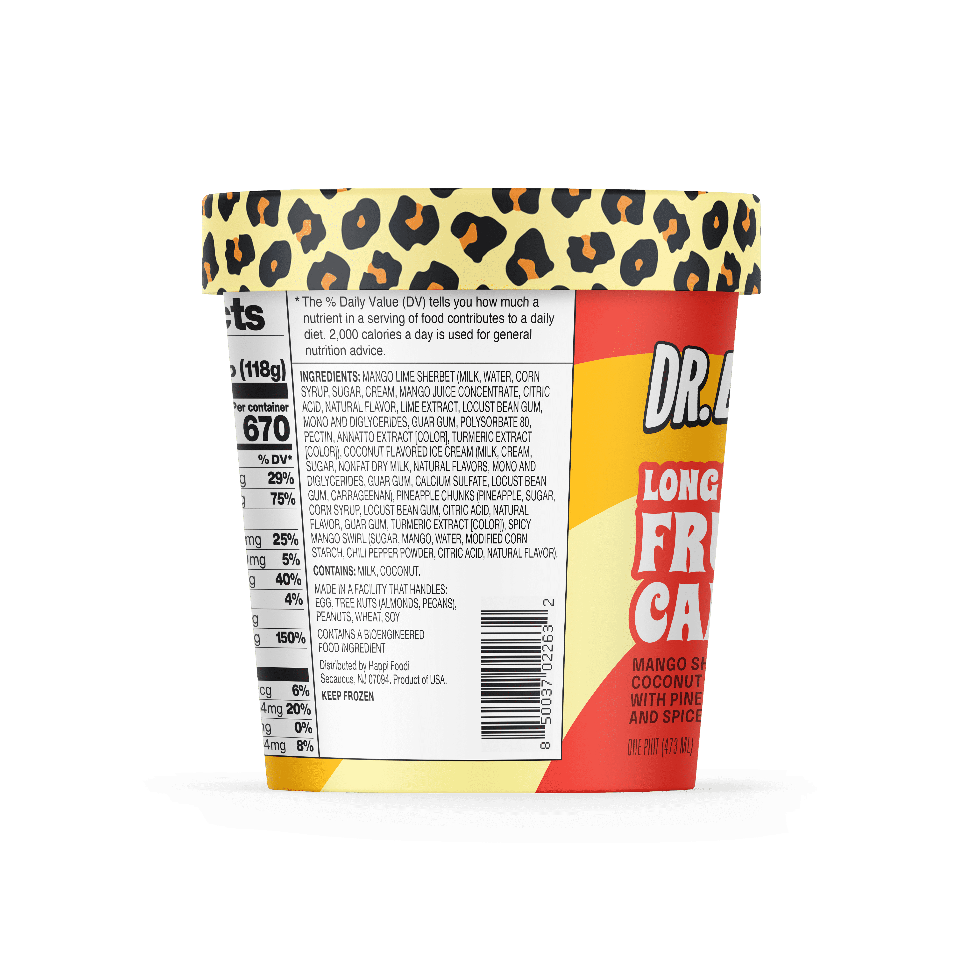 Dr. Bombay Long Beach Fruit Cart - Coconut Ice Cream and Mango Sherbet with Pineapple and Spiced Mango Swirls - 1 Pint (16 oz)
