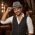 thumbnail image 5 of Wool Fedora Hats for Men Women Wide Brim Felt Panama Hat,One Size, 5 of 5