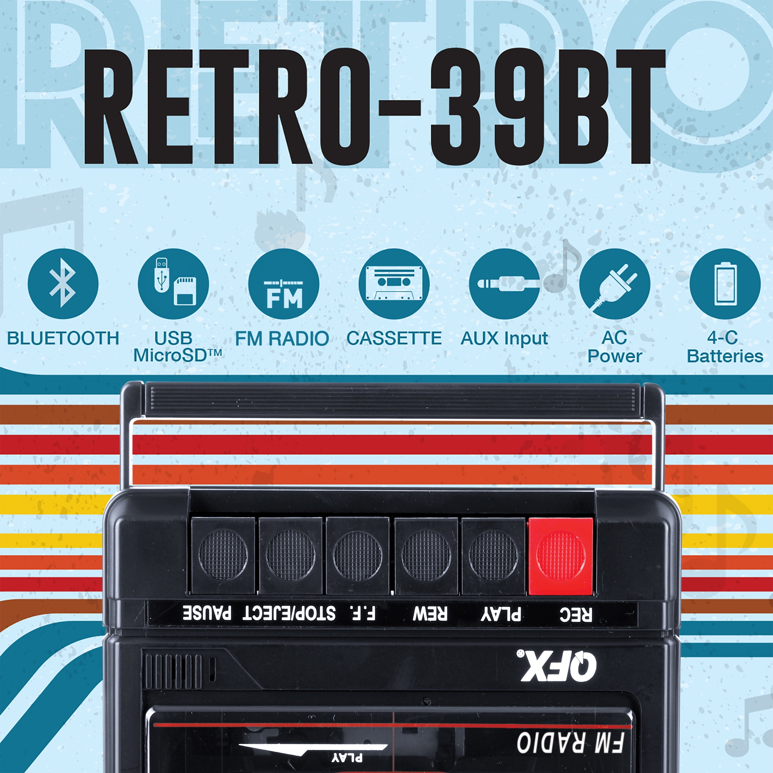 QFX Retro-39BT Shoebox Cassette Player Recorder, Bluetooth, FM