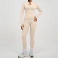 thumbnail image 4 of Women's Zipper Jacket and Leggings Set, High Waist Workout Outfit with Tummy Control, Butt Lifting Yoga Pants and Long Sleeve Top for Running, Gym, Yoga and Casual Sportswear Beige, 4 of 7
