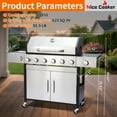 thumbnail image 6 of Nice Cooker 6-Burner Propane Gas BBQ Grill with Side Burner - 65850 BTU Total Output Stainless Steel Grills with Enameled Cast Iron Grill for Outdoor Backyard Barbecue, 620 SQ. IN. Cooking Area, 6 of 7